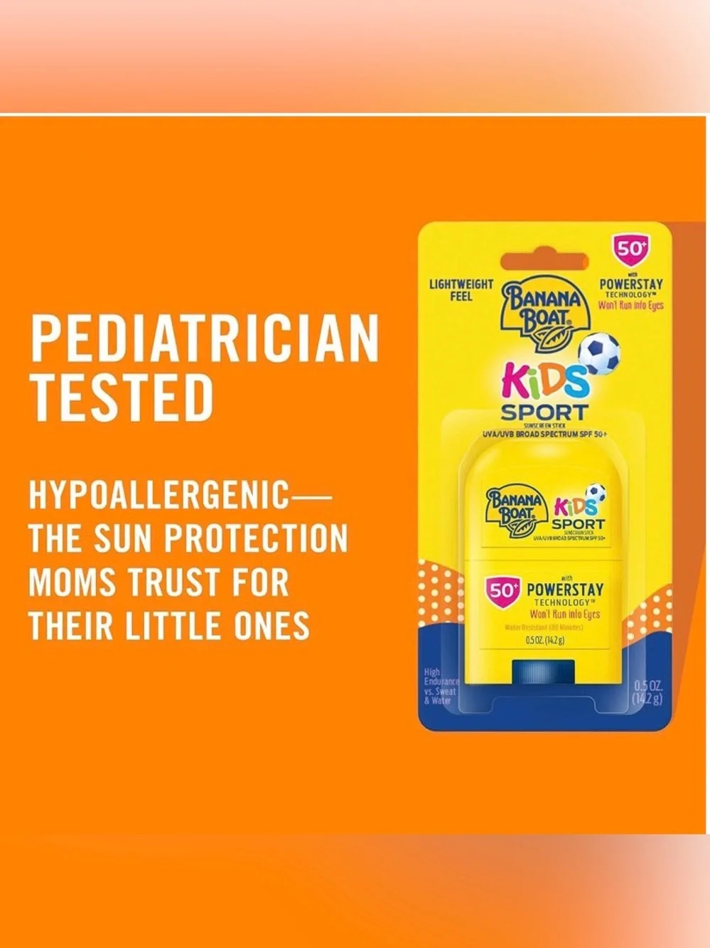 Banana Boat Kids Sport Sunscreen Powerstay Stick 0.5 oz SPF 50 Twin Pack NWT